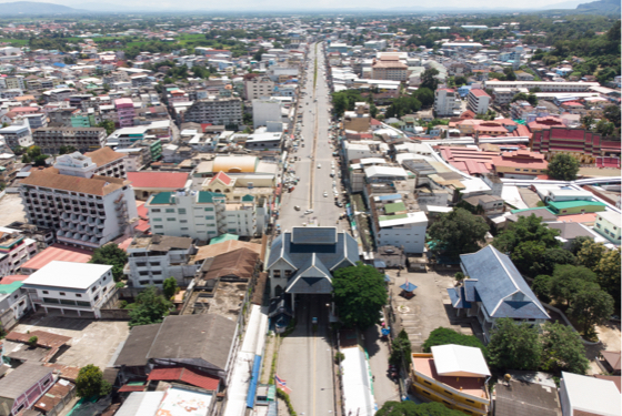 Aerial view from the border town of Mae Sai District, Thailand